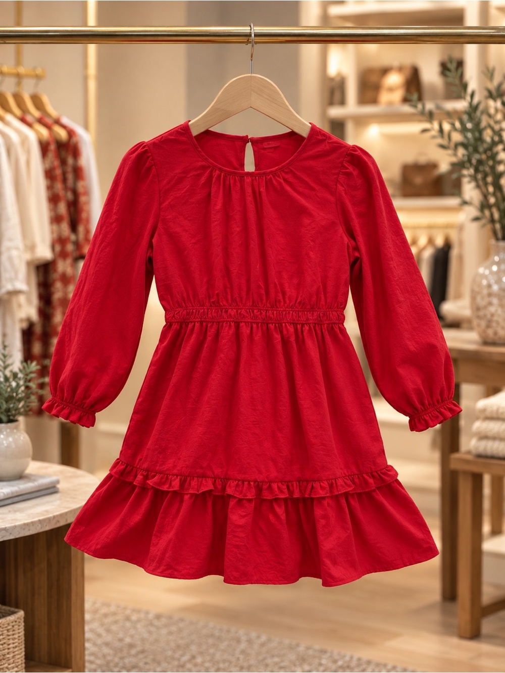 Knox Rose Womens Bright Red Long-Sleeve Ruffle-Hem Dress